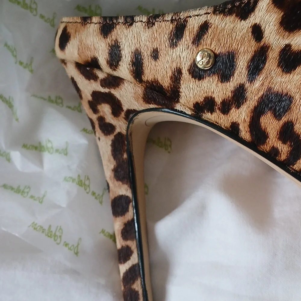 Leopard Print Pointed Toe Mule Heels - Women Sam EDELMAN CALF HAIR BOOTIES - Picture 2 of 5